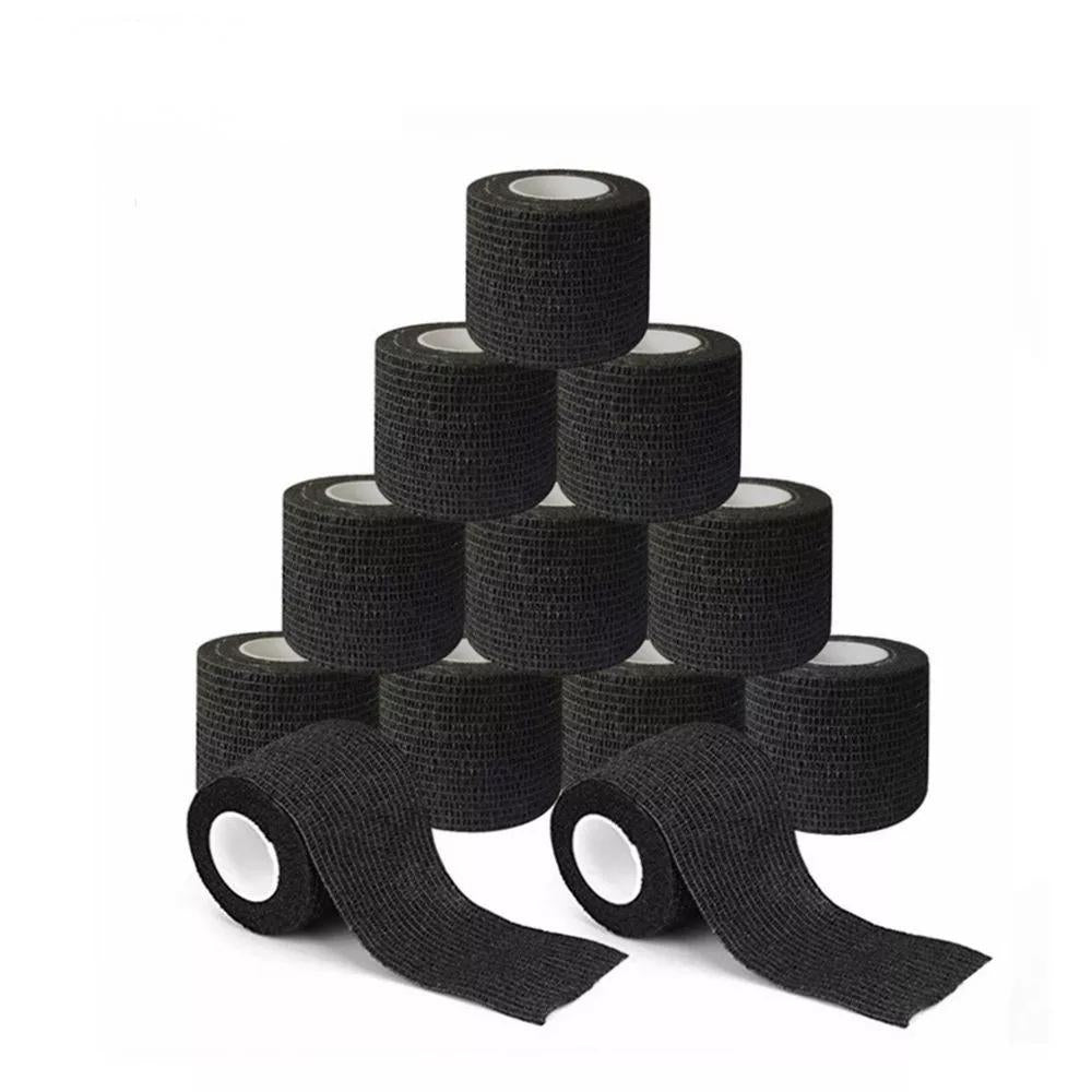 InkGearLab Black Tattoo Grip Tape Wrap – 5 Rolls, 2" × 5 Yards, Disposable Cohesive Grip Cover