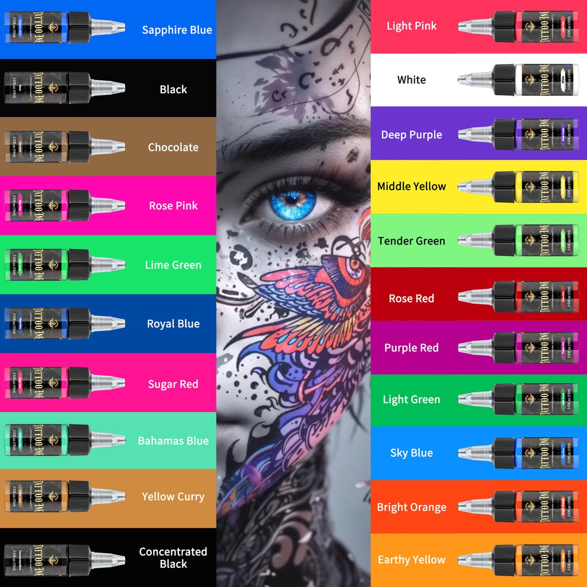 InkGearLab Tattoo Ink – 15ml Professional Tattoo Pigment, 21 Colors Available