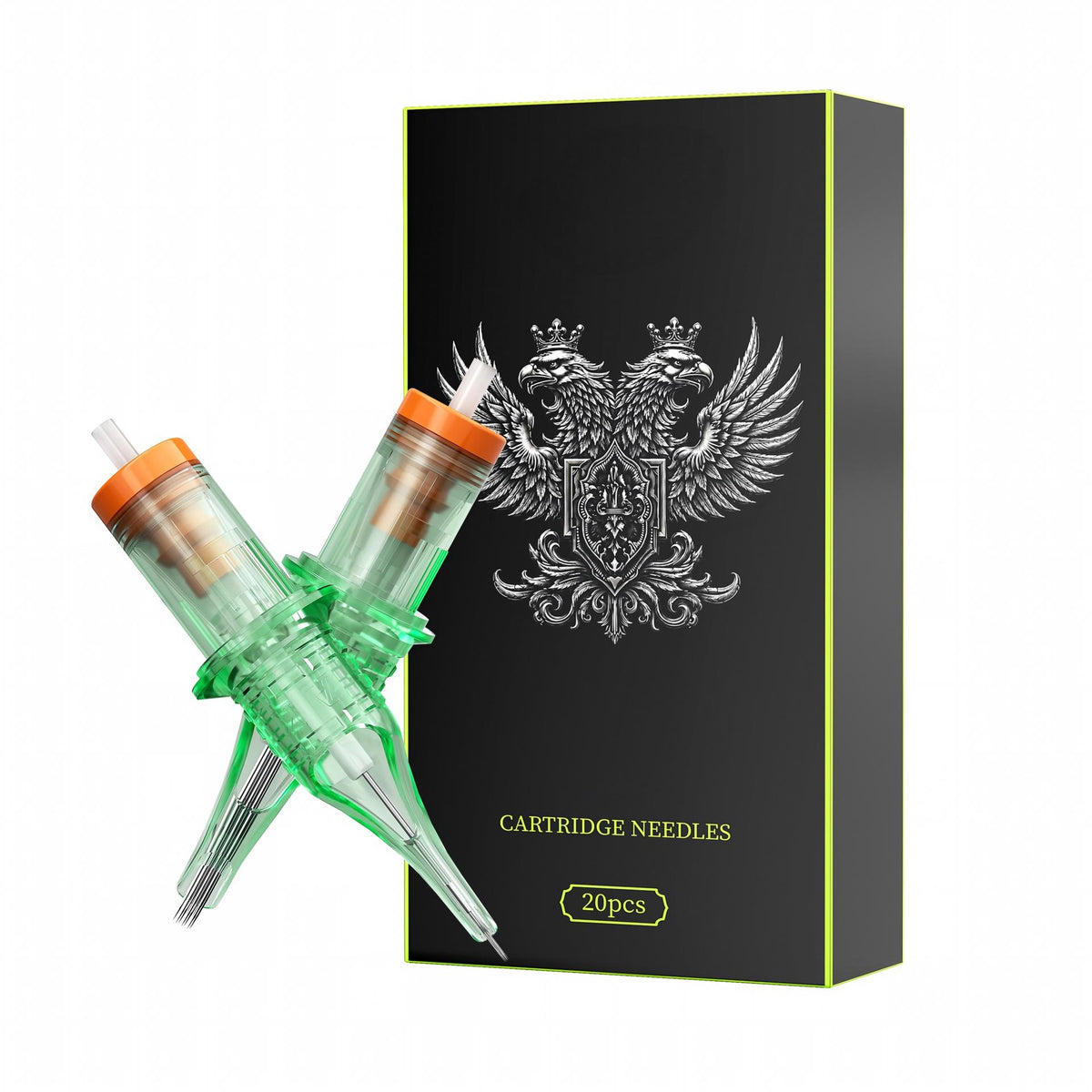 InkGearLab #12-0.35mm Universal Tattoo & PMU Cartridge Needles – Green (Box of 20)