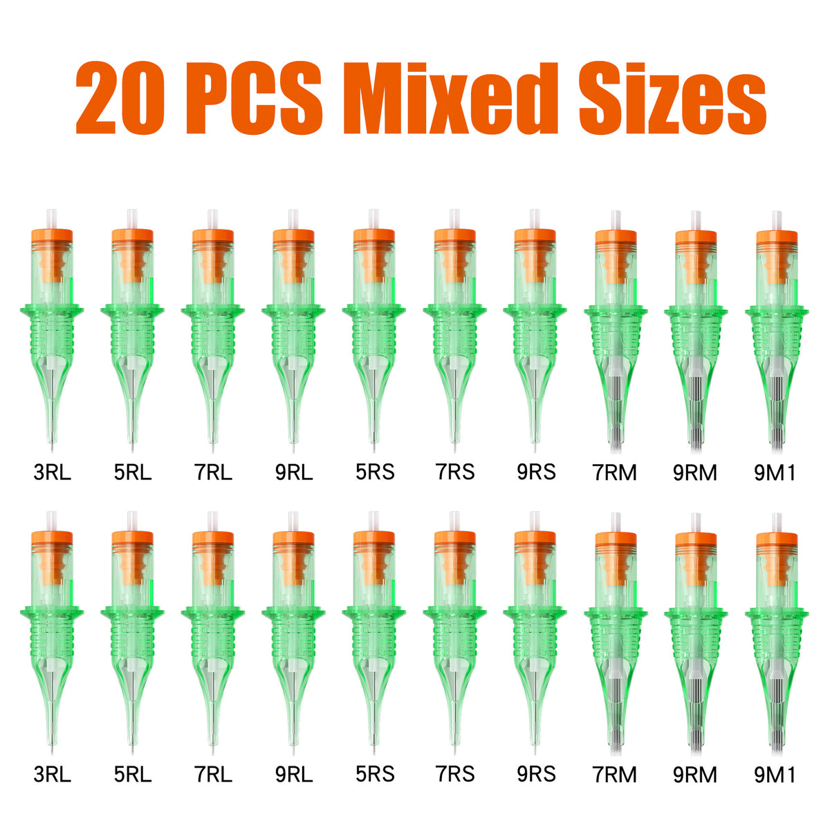 InkGearLab #12-0.35mm Universal Tattoo & PMU Cartridge Needles – Green (Box of 20)