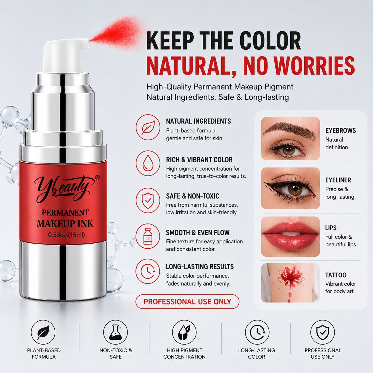 InkGearLab PMU Color Pigment – 15ml Permanent Makeup Pigment for Brows, Lips & Eyeliner