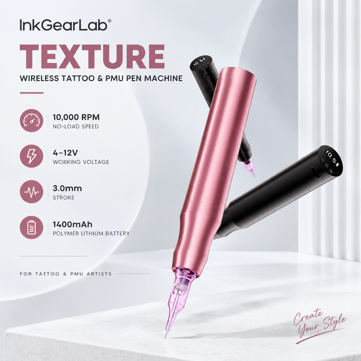 InkGearLab Texture Wireless Tattoo & PMU Pen Machine