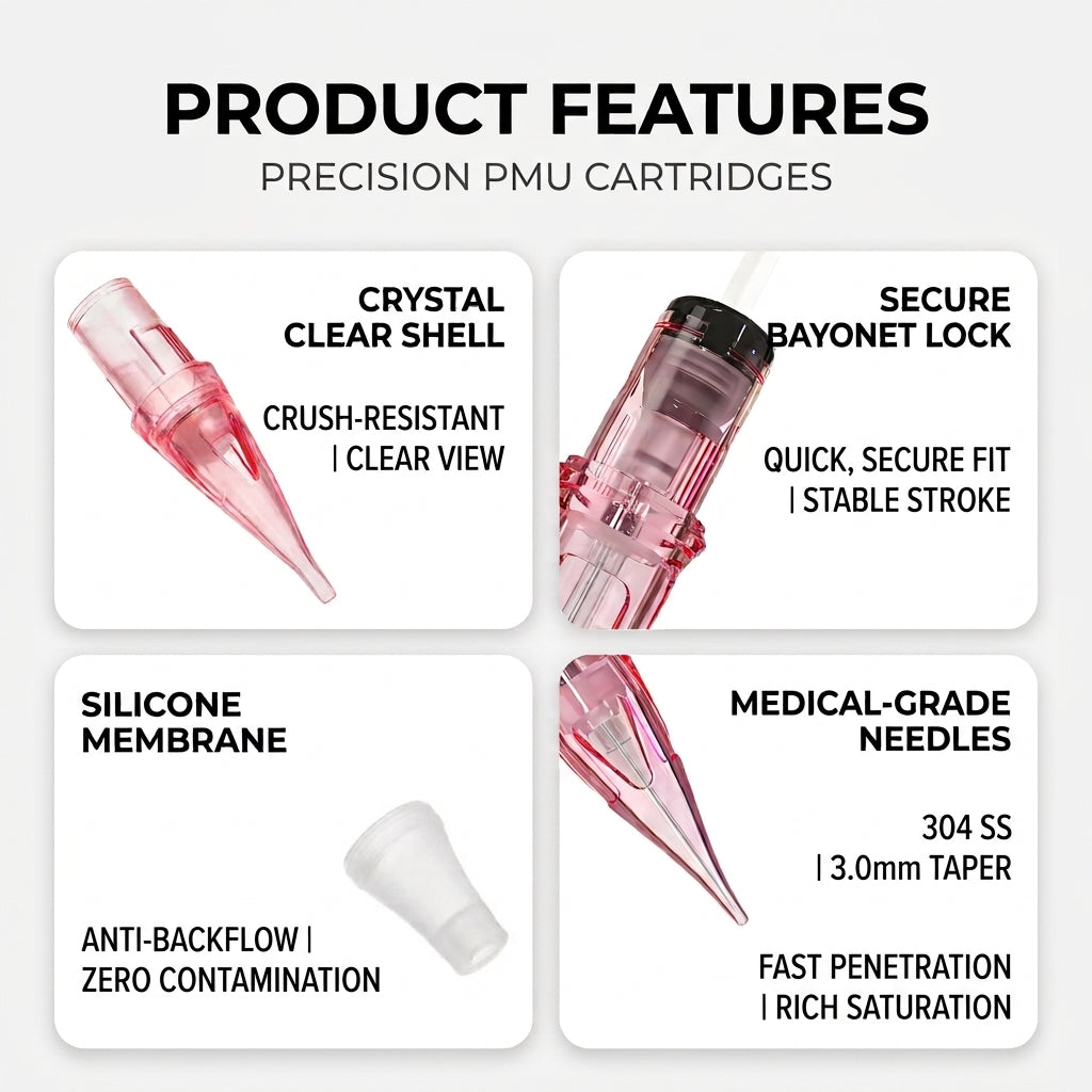 InkGearLab Universal Tattoo & PMU Cartridge Needles – Pink (Box of 10)